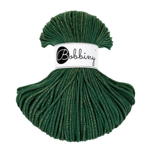 sznurek bawelniany pleciony 3mm Bobbiny junior Zielony Lesny Zloty.jpg